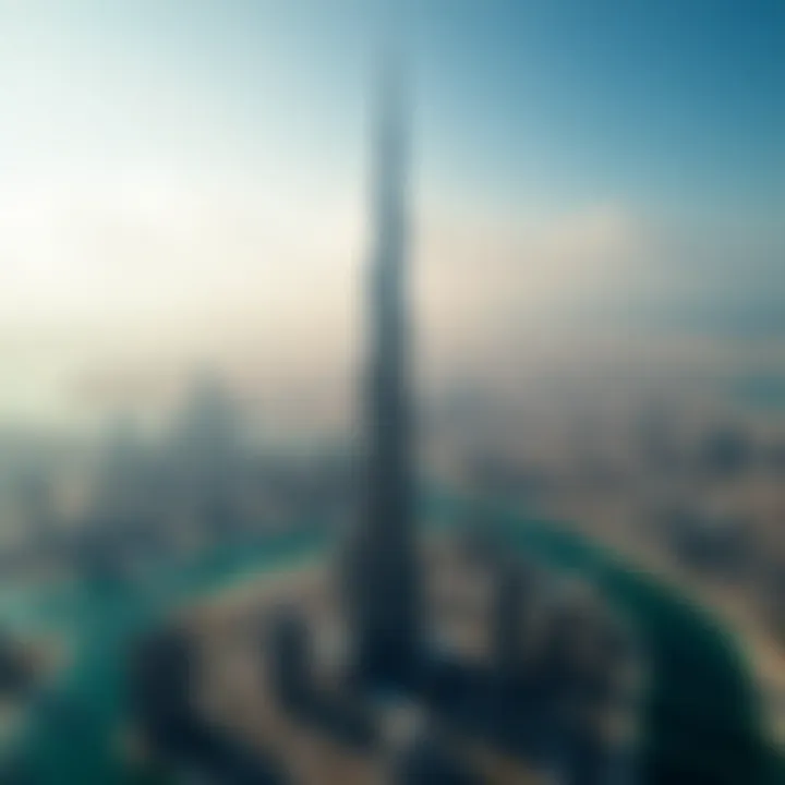 Aerial view of Burj Khalifa showcasing its height and architectural design