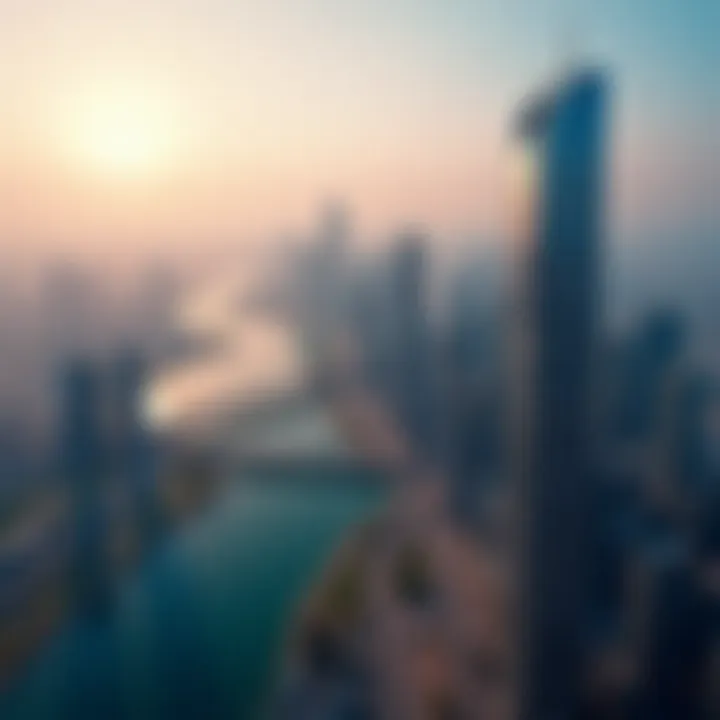 Aerial view showcasing Blumont Capital Tower within Dubai's skyline