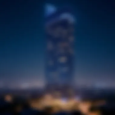 Illuminated Blumont Capital Tower at Night Night view of Blumont Capital Tower illuminated against the starry sky