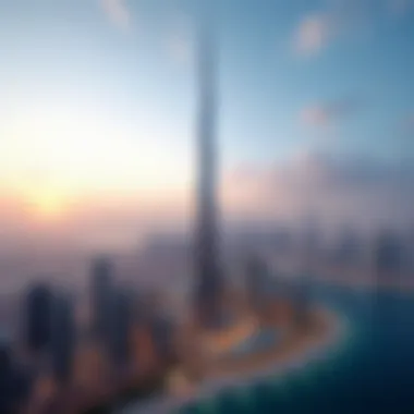 Stunning Panoramic View of Mihtab Tower Panoramic view of Mihtab Tower against the Dubai skyline