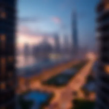 A Dazzling Evening in Downtown Dubai Stunning skyline view of downtown Dubai at dusk