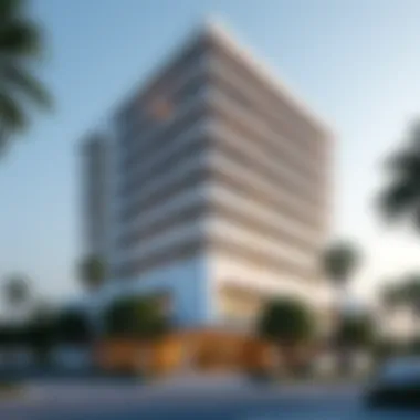 Architectural Marvel of Al Raha Building Stunning architectural façade of Al Raha Building highlighting modern design