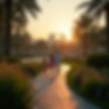 Evening Atmosphere in Al Safa Park An evening scene in Al Safa Park featuring families enjoying the natural surroundings