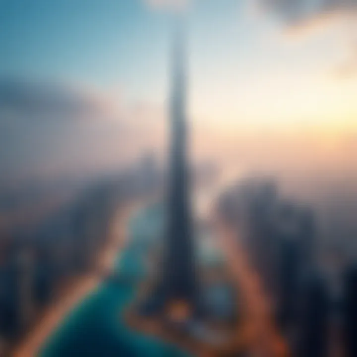 Aerial view showcasing the Burj Khalifa and surrounding developments