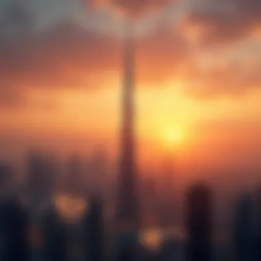 Burj Khalifa Against a Stunning Sunset Skyline view of Burj Khalifa at sunset
