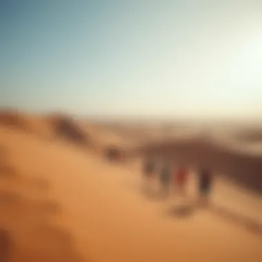 Recreational Activities in the UAE Desert Diverse group engaging in recreational activities against a stunning desert backdrop