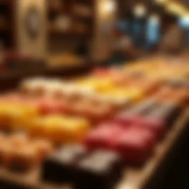 Traditional Arabic Sweets Display A beautifully arranged display of traditional Arabic sweets showcasing rich colors and exquisite designs.