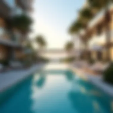 Amenities of Marina Residence Amenities of Marina Residence including pool and recreational spaces