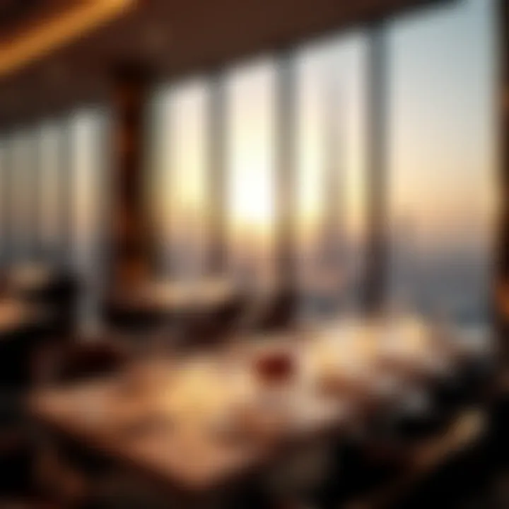 Elegant dining setting at a top restaurant in Burj Khalifa with a view