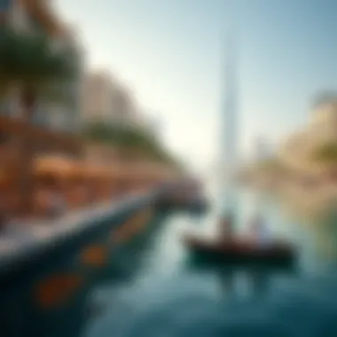 Dubai's Thriving Waterfront: A Tourist's Haven View of a bustling waterfront with dining and leisure options