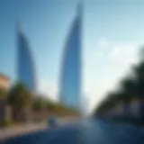 Scenic view of Blue Tower from Sheikh Zayed Road