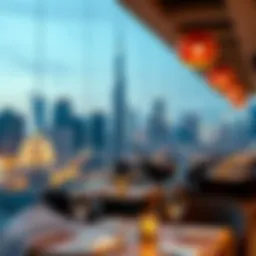 Stunning city skyline view from a rooftop restaurant