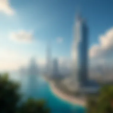 Dubai's Skyline Transformation with First Building Modern skyline of Dubai featuring the first building as a central landmark