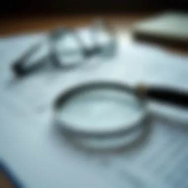 Due Diligence in Property Ownership A magnifying glass over a property record showcasing due diligence